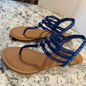 Madden Girl Thrilll Royal Blue Rhinestone Multi-Strap Thong Slingback Sandals 7M